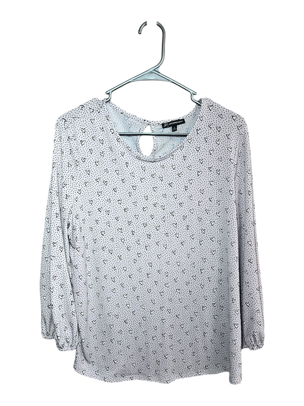 Adrianna Papell White Long-Sleeve Top with Black Heart Print
